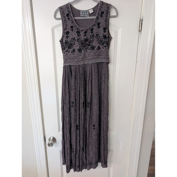 M.P.H. Dresses & Skirts - MPH Womens Small Purple Crinkle Rayon Embroidered Boho Maxi Dress ren faire